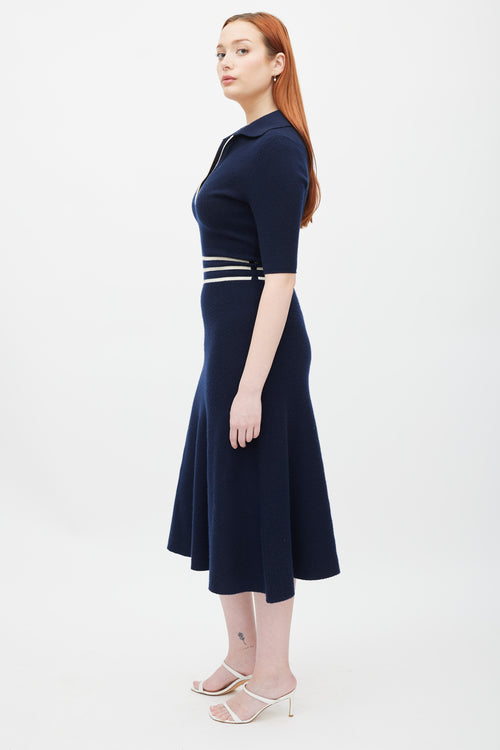 Navy 
White Stripe Knit Dress