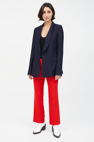 Gabriela Hearst Navy Ribbed Single Button Blazer