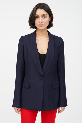 Gabriela Hearst Navy Ribbed Single Button Blazer