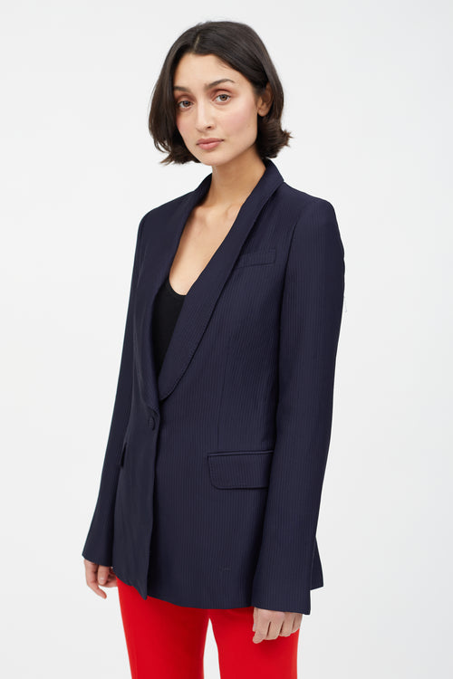 Gabriela Hearst Navy Ribbed Single Button Blazer