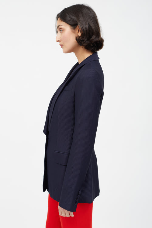 Gabriela Hearst Navy Ribbed Single Button Blazer