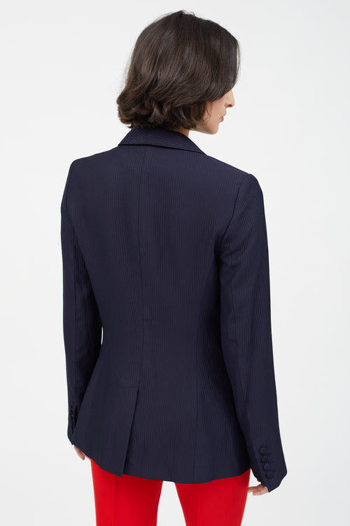 Gabriela Hearst Navy Ribbed Single Button Blazer