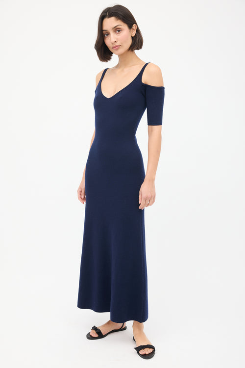 Gabriela Hearst Navy Wool 
Cashemere Cold Shoulder Midi Dress