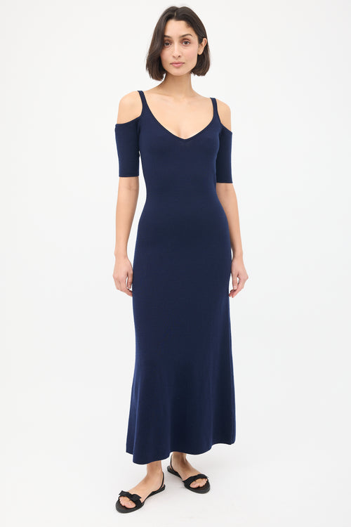 Gabriela Hearst Navy Wool 
Cashemere Cold Shoulder Midi Dress