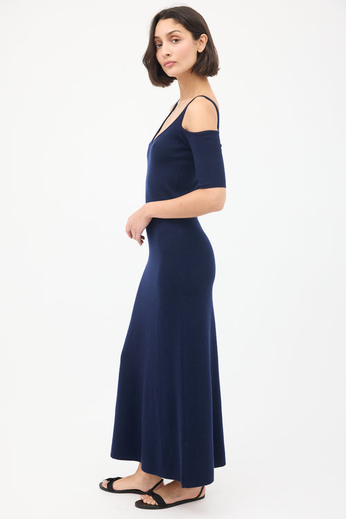 Gabriela Hearst Navy Wool 
Cashemere Cold Shoulder Midi Dress