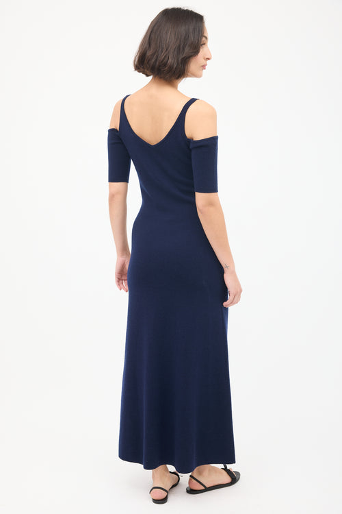 Gabriela Hearst Navy Wool 
Cashemere Cold Shoulder Midi Dress