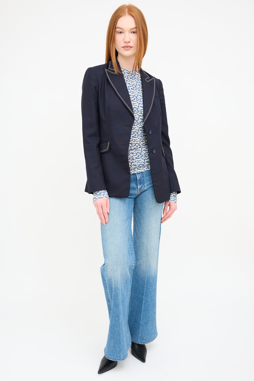 Gabriela Hearst Navy Wool Contrast Stitch Blazer