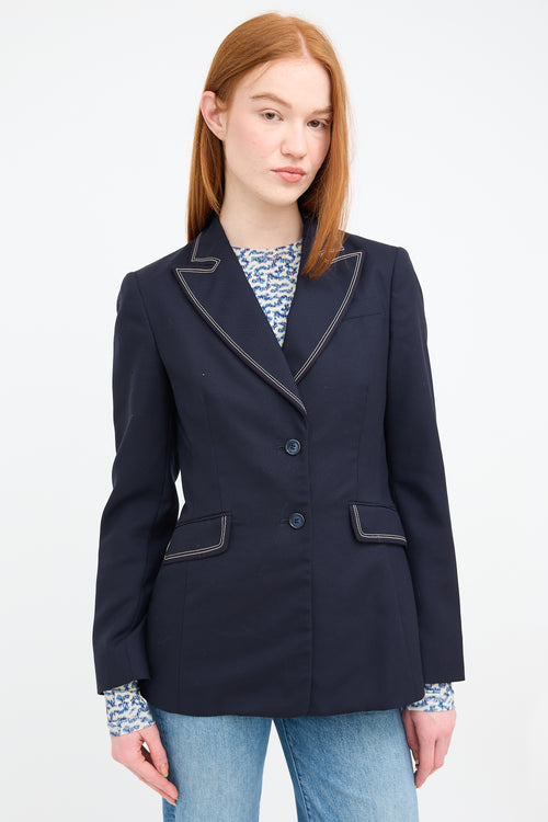 Gabriela Hearst Navy Wool Contrast Stitch Blazer