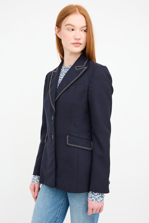 Gabriela Hearst Navy Wool Contrast Stitch Blazer