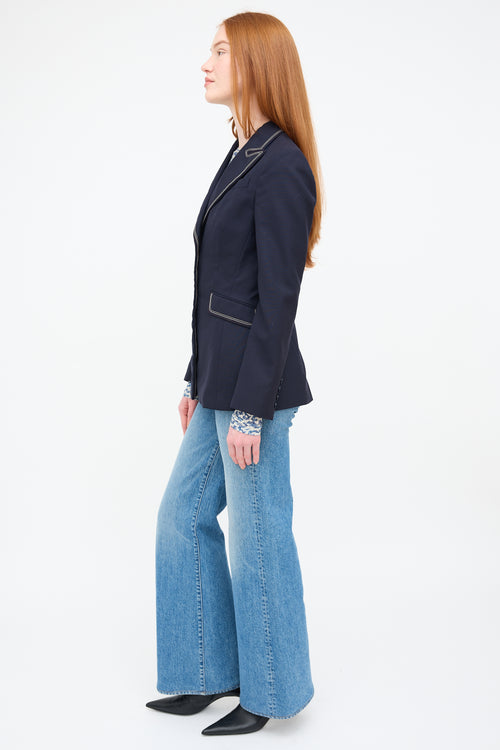 Gabriela Hearst Navy Wool Contrast Stitch Blazer