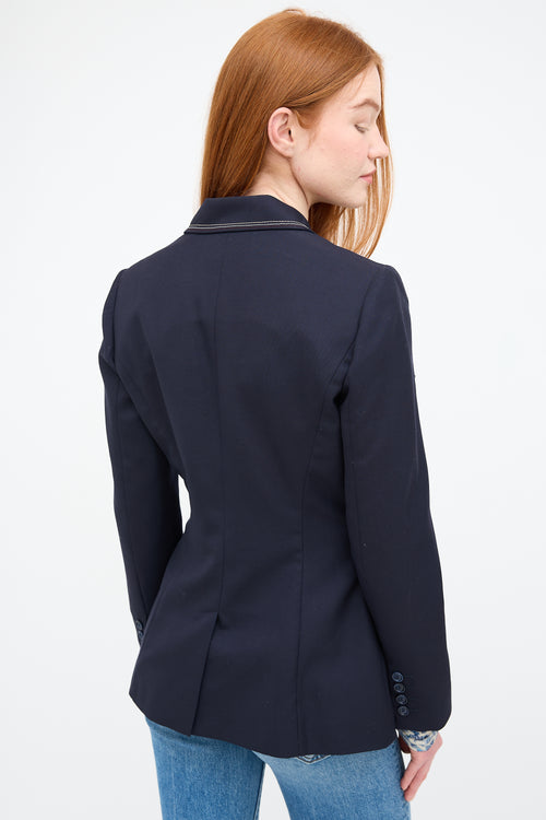 Gabriela Hearst Navy Wool Contrast Stitch Blazer