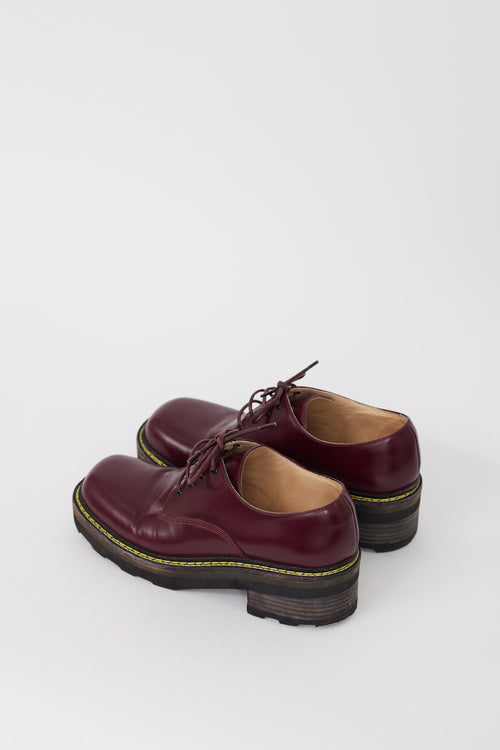 Gabriela Hearst Burgundy Leather Platform Square Toe Derby