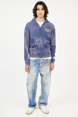 Gallery Dept. Blue Distressed Zip Hoodie