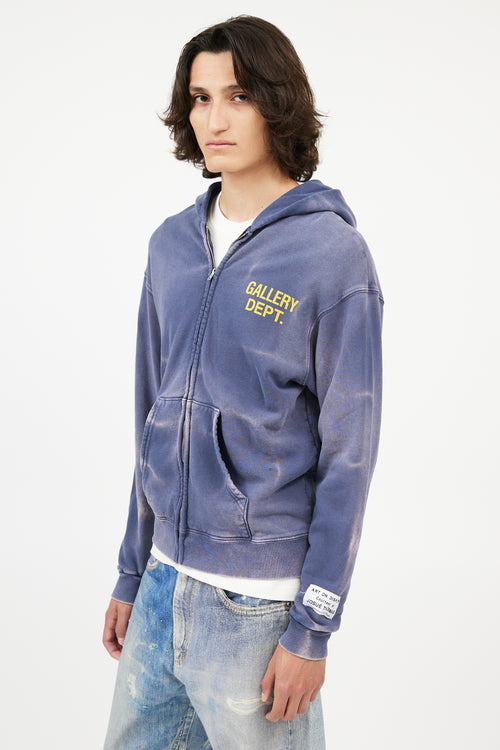 Gallery Dept. Blue Distressed Zip Hoodie