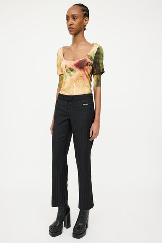 John Galliano Beige 
Multicolour Floral Mesh Top