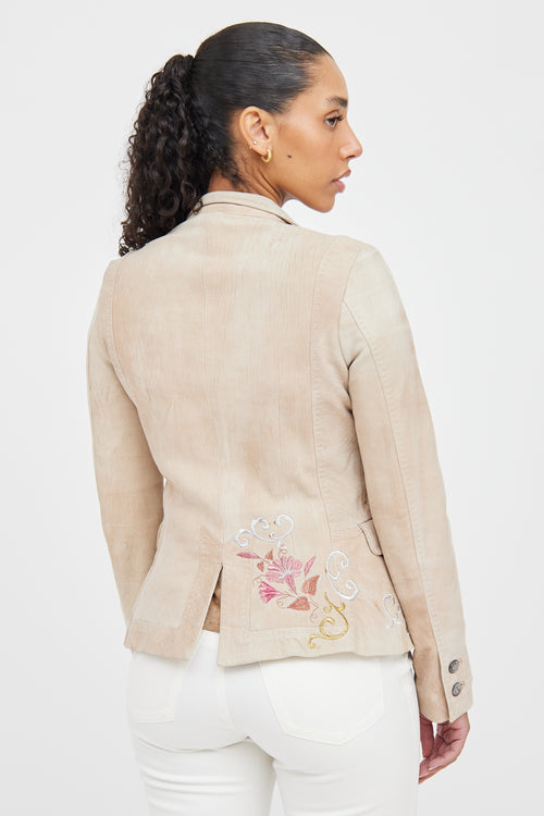 Galliano Beige 
Multicolour Suede Embroidered Blazer