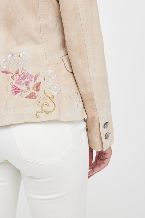 Galliano Beige 
Multicolour Suede Embroidered Blazer