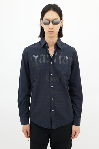 Galliano Black Newspaper Print Logo Shirt