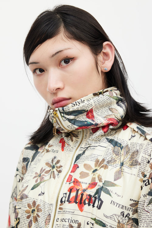 Galliano Cream 
Multicolour Floral Newsprint Bomber Jacket