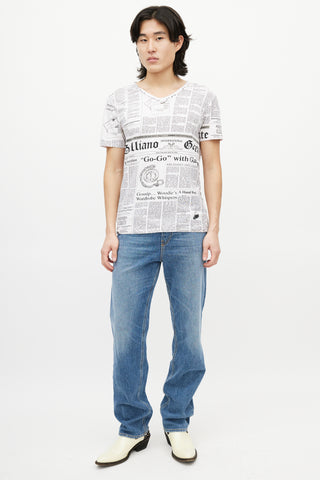 Galliano Pink 
Black News Print T-Shirt