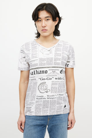 Galliano Pink 
Black News Print T-Shirt