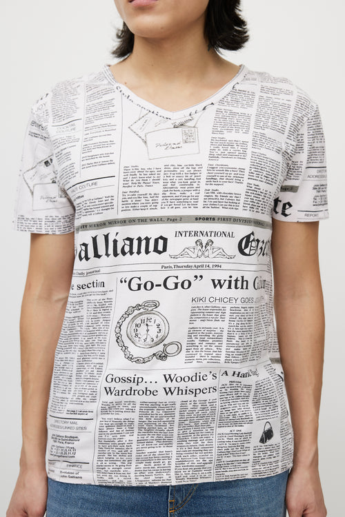 Galliano Pink 
Black News Print T-Shirt