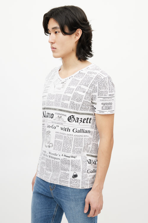 Galliano Pink 
Black News Print T-Shirt