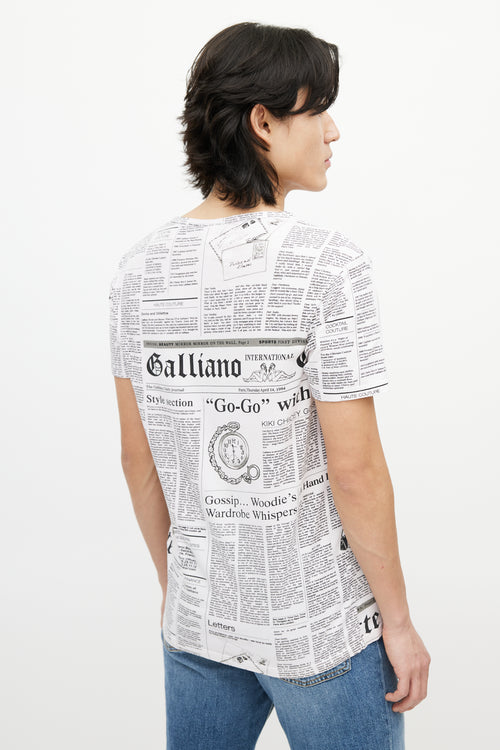 Galliano Pink 
Black News Print T-Shirt