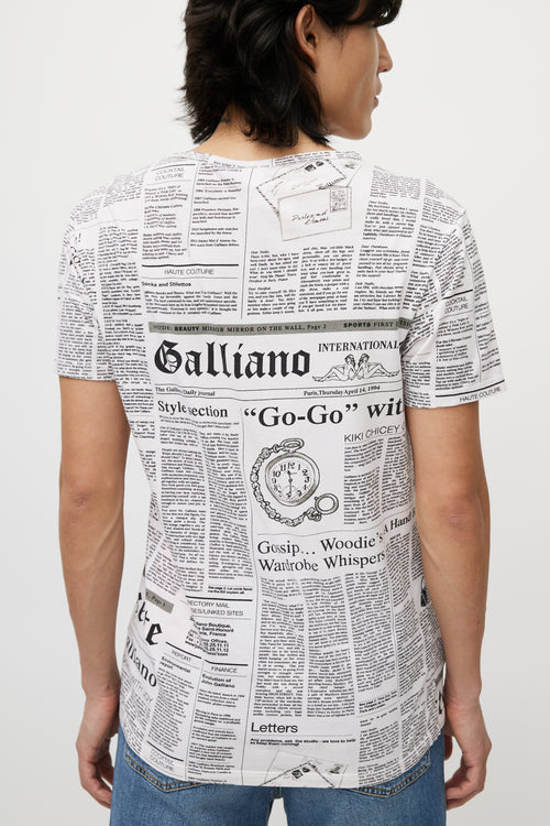 Galliano Pink 
Black News Print T-Shirt