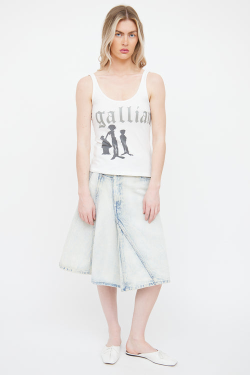 Galliano White 
Grey Graphic  Top