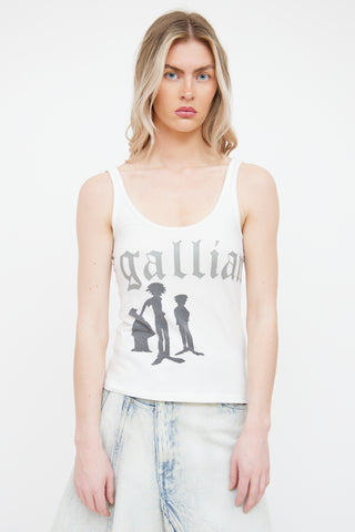 Galliano White 
Grey Graphic  Top