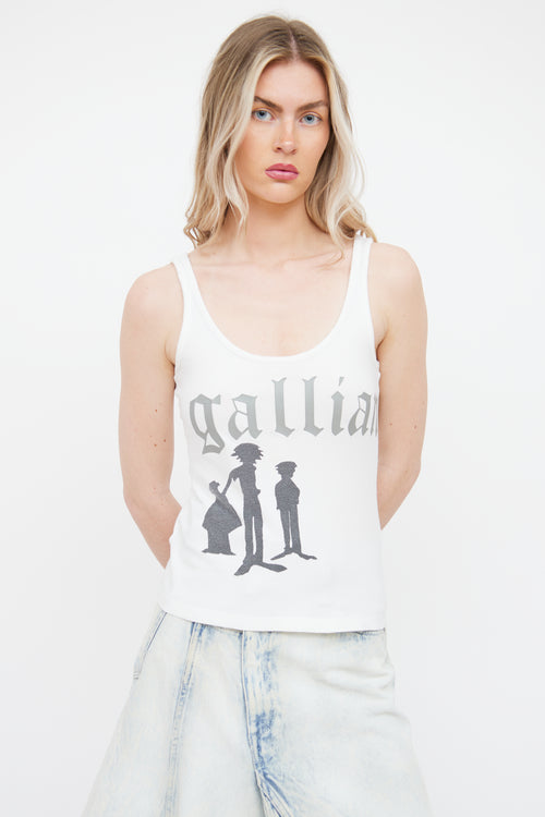 Galliano White 
Grey Graphic  Top