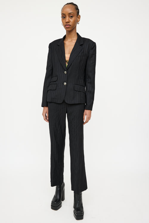 John Galliano Black Wool Striped Suit