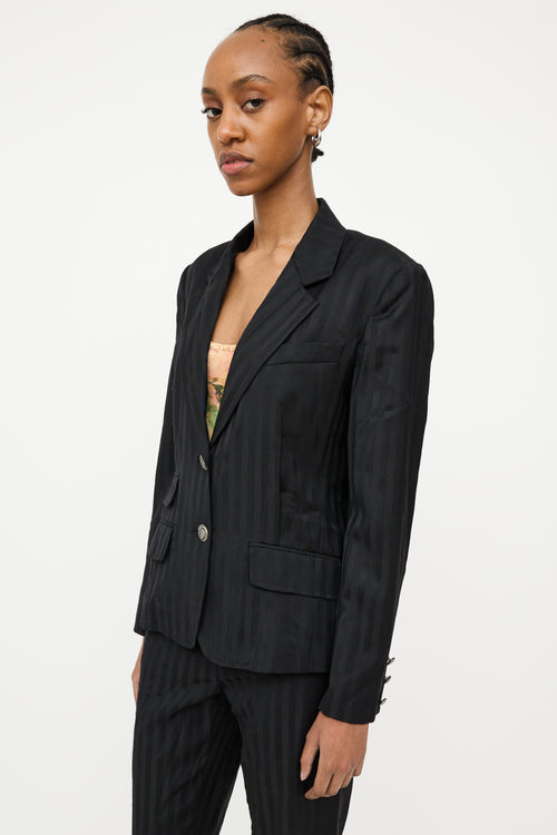 John Galliano Black Wool Striped Suit