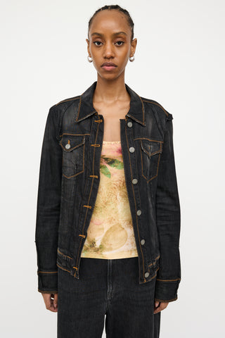 John Galliano Black Embroidered Logo Denim Jacket