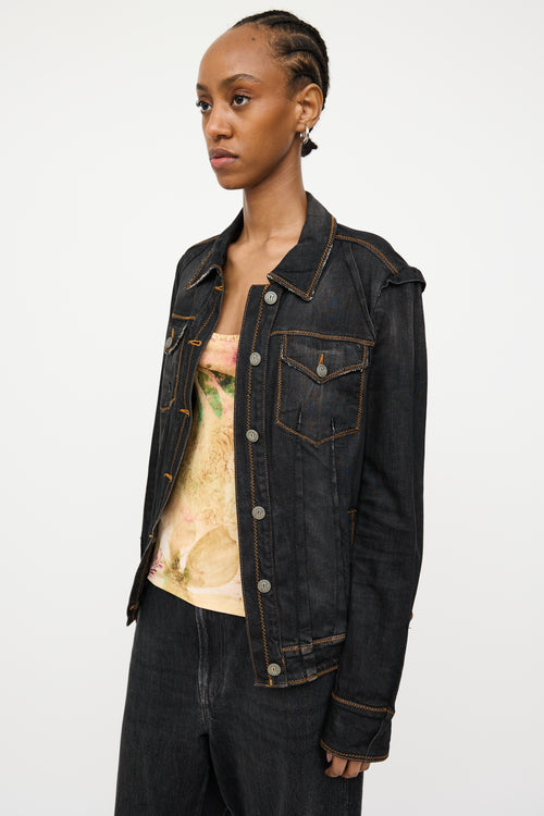 John Galliano Black Embroidered Logo Denim Jacket