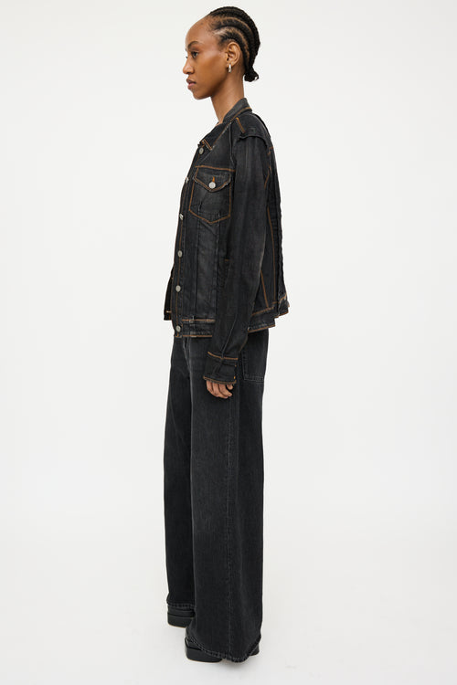 John Galliano Black Embroidered Logo Denim Jacket