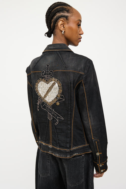 John Galliano Black Embroidered Logo Denim Jacket