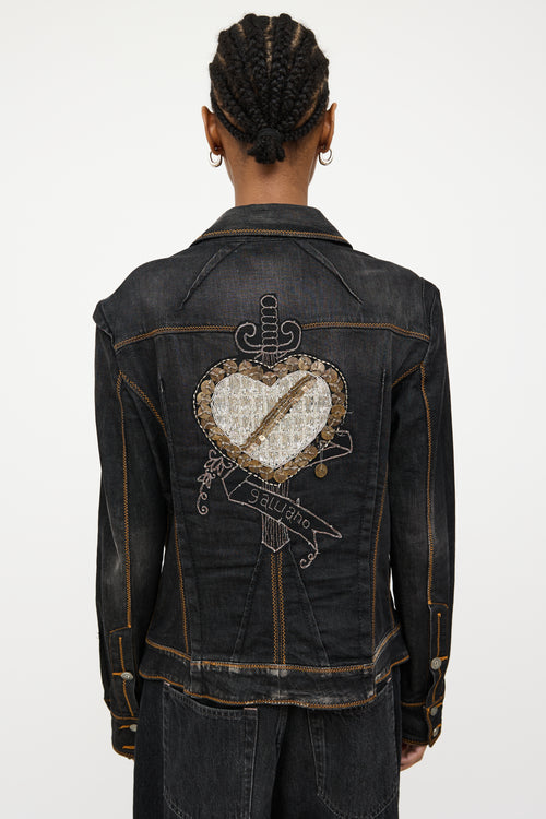 John Galliano Black Embroidered Logo Denim Jacket