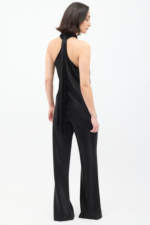 Galvan Black Satin Pandora Flared Leg Jumpsuit