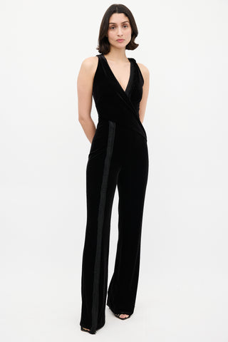 Galvan Black Velvet 
Fringe Surplice Jumpsuit