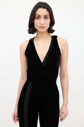 Galvan Black Velvet 
Fringe Surplice Jumpsuit