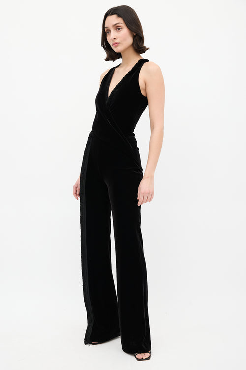 Galvan Black Velvet 
Fringe Surplice Jumpsuit