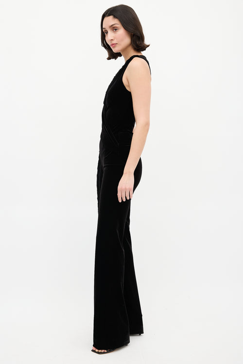 Galvan Black Velvet 
Fringe Surplice Jumpsuit