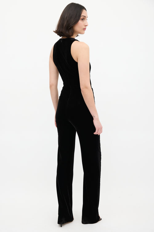 Galvan Black Velvet 
Fringe Surplice Jumpsuit