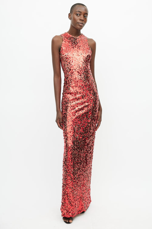 Galvan London Red Sequin Racerback Column Gown