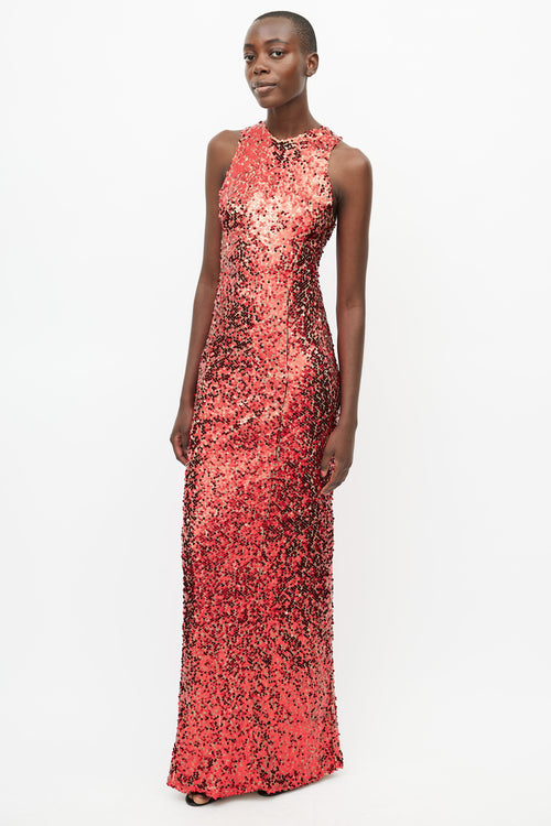 Galvan London Red Sequin Racerback Column Gown