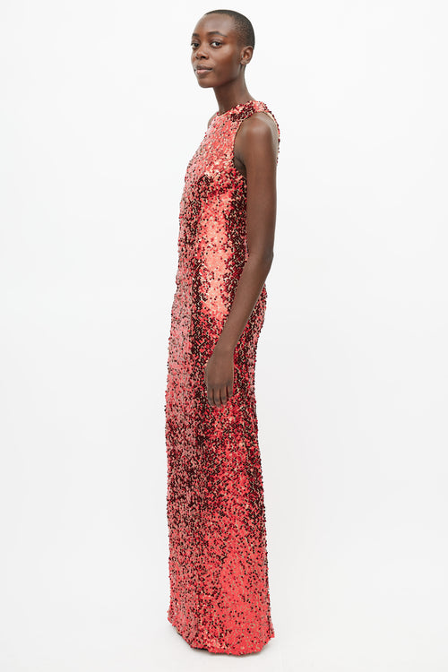 Galvan London Red Sequin Racerback Column Gown