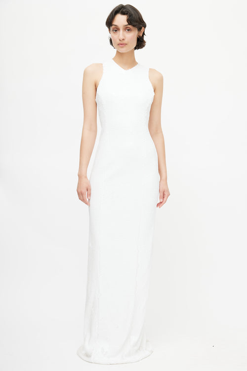 Galvan London White Salar Sequin Racerback Gown