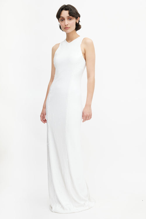 Galvan London White Salar Sequin Racerback Gown